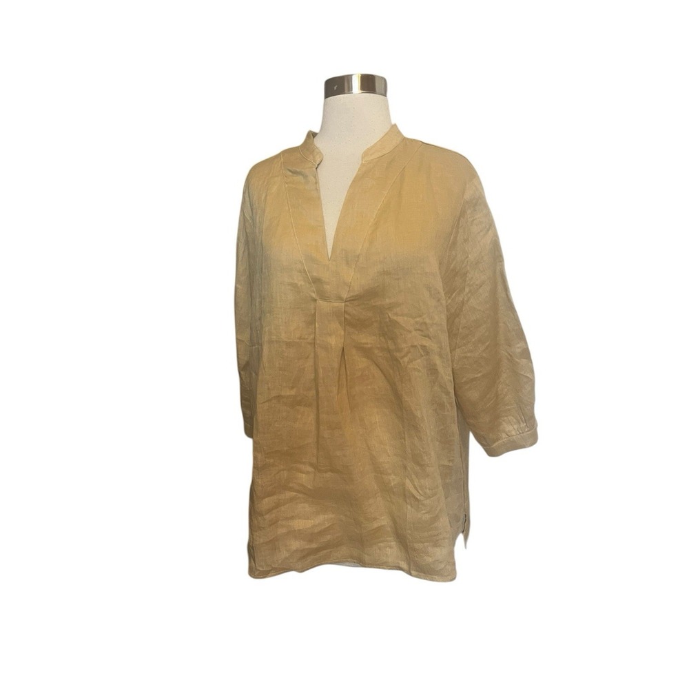 Lintico Joanna Linen Dress Shirt Womens Size XL Butter Yellow Pullover